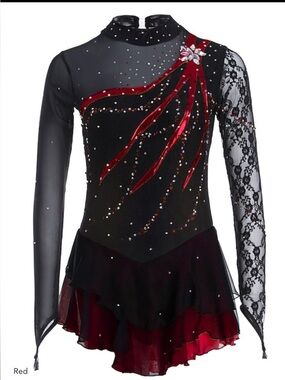 Figure Skating Competition Dress with Lace Sleeve (Girls Size 7-8)